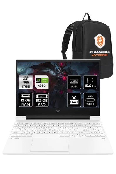 HP Victus 15 i5-13500H 12GB 512GB SSD RTX4050/6GB 144HZ 15.6'' FHD FDOS 7N9V4EA & PER4 ÇANTA