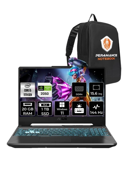 ASUS TUF Gaming F15 i5 11400H 20GB 1TB SSD RTX2050/4GB 144Hz 15.6'' FHD W11H HN031 & PER4 ÇANTA