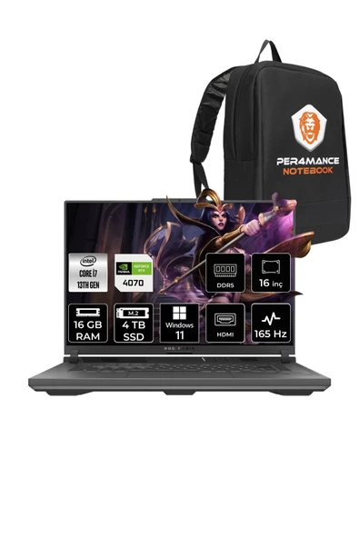 ASUS ROG STRIX G16 i7-13650HX 16GB 4TB SSD RTX4070/8GB 165HZ 16" WUXGA W11P N3189 & PER4 ÇANTA