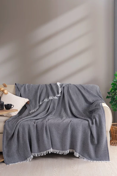 Terry Home Carden Organik Pamuklu Siyah Koltuk Örtüsü Desenli 200x230 Cm Kanepe Çekyat Buldan Bezi