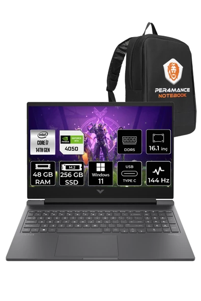 HP VİCTUS 16  i7-14700HX 48GB RAM 256GB SSD RTX4050/6GB 144Hz 16.1 FHD W11PRO 9J252EA & PER4 ÇANTA