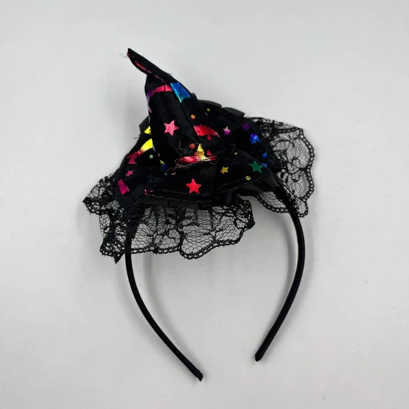 Halloween Mini Cadı Şapkası Taç Tüllü Renkli Model