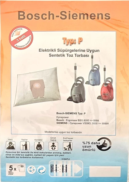 Bosch Siemens elektrikli süpürge torbası typ p 5li - 2