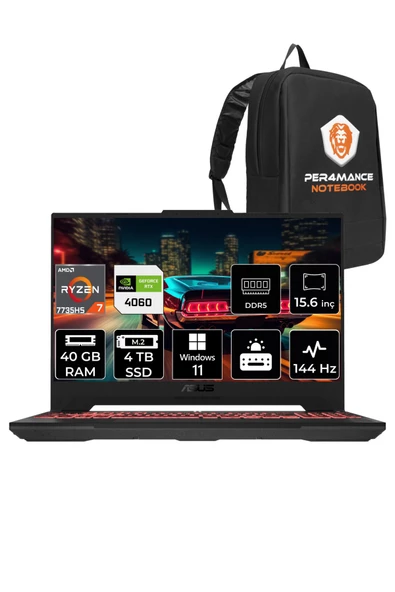 ASUS TUF Gaming A15 R7 7735HS 40GB 4TB SSD RTX4060/8GB 144HZ 15.6 FHD W11PRO LP038 & PER4 ÇANTA