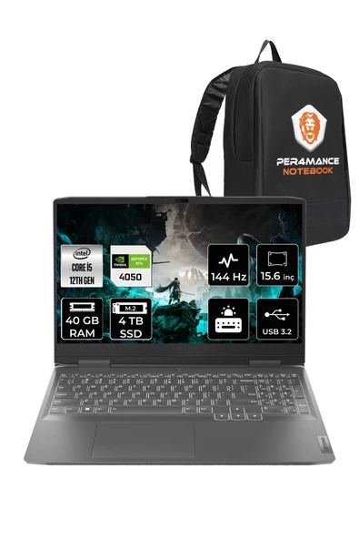 LENOVO LOQ  i5-12450H 40GB 4TB SSD RTX4050/6GB 15.6" FHD 144Hz FDOS 82XV00HLTX & PER4 ÇANTA