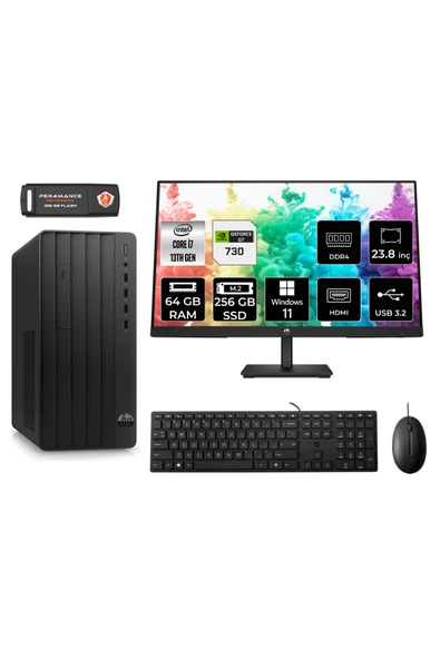 HP PRO TOWER 290 G9 AE8T2X2ESS396 i7 13700 64GB RAM 256GB SSD GT730 4GB 23.8" W11H MASAÜSTÜ PC ürün görseli