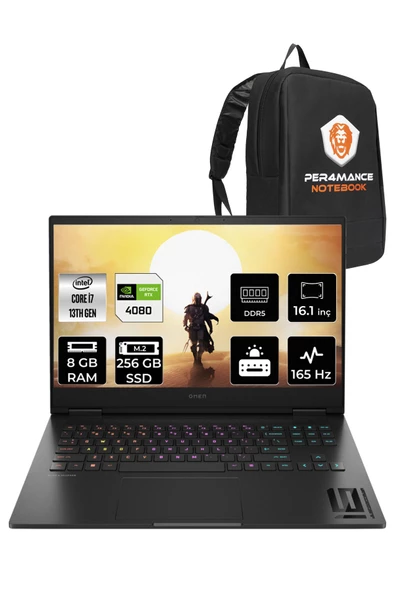 HP OMEN 16 i7-13700HX 8GB RAM 256GB SSD RTX4080/12GB 165HZ 16.1 FHD FDOS 81T46EA & PER4 ÇANTA