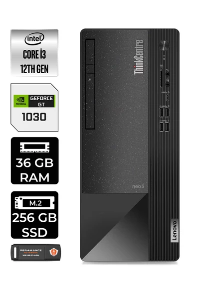 LENOVO Neo 50T 11SC001ATXE481 i3 12100 36GB RAM 256GB SSD GT1030 FDOS MASAÜSTÜ BİLGİSAYAR
