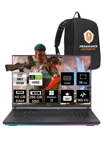 ASUS ROG STRIX G16 i7-13650HX 40GB 256GB SSD RTX4060/8GB 165HZ 16" WUXGA W11H N3158 & PER4 ÇANTA