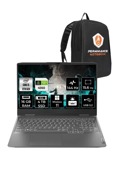 LENOVO LOQ  i5-12450H 16GB 4TB SSD RTX4050/6GB 15.6" FHD 144Hz W11P 82XV00HLTX & PER4 ÇANTA