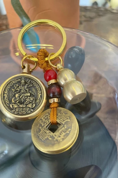 Feng Shui Kabak Bereket Şans Mutluluk Ejderha Çin Paralı Feng Sui Pagoda Anahtarlık - 6