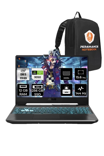 ASUS TUF Gaming F15 i5 11400H 12GB 256GB SSD RTX3050/4GB 144Hz 15.6'' FHD FDOS HN442 & PER4 ÇANTA