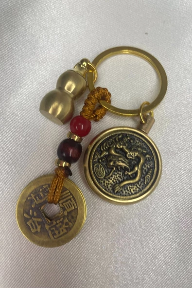Feng Shui Kabak Bereket Şans Mutluluk Ejderha Çin Paralı Feng Sui Pagoda Anahtarlık - 3