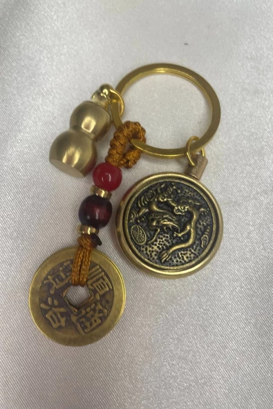 Feng Shui Kabak Bereket Şans Mutluluk Ejderha Çin Paralı Feng Sui Pagoda Anahtarlık - 5