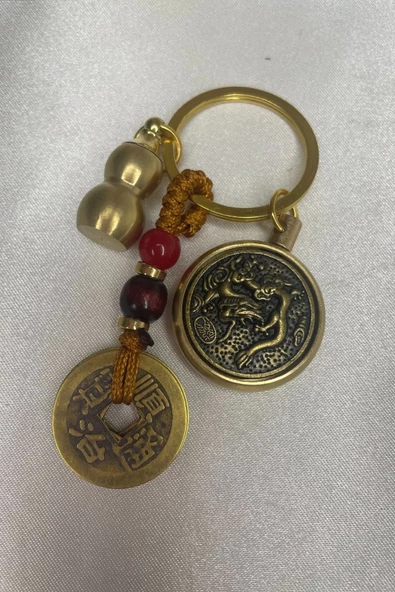 Feng Shui Kabak Bereket Şans Mutluluk Ejderha Çin Paralı Feng Sui Pagoda Anahtarlık - 7