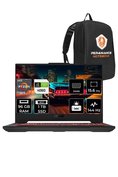 ASUS TUF Gaming A15 R7 7735HS 96GB 1TB SSD RTX4060/8GB 144HZ 15.6 FHD FDOS LP037 & PER4 ÇANTA