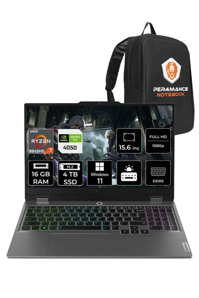 LENOVO LOQ  R7-8845HS 16GB 4TB SSD RTX4050/6GB 15.6" FHD 144Hz W11P 83DX0093TR & PER4 ÇANTA