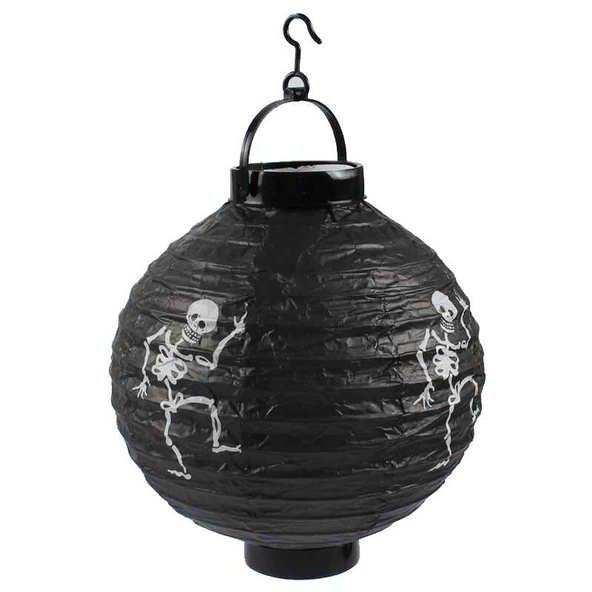 Halloween Japon Feneri Led Pilli 20 cm Siyah İskelet - Resim 4