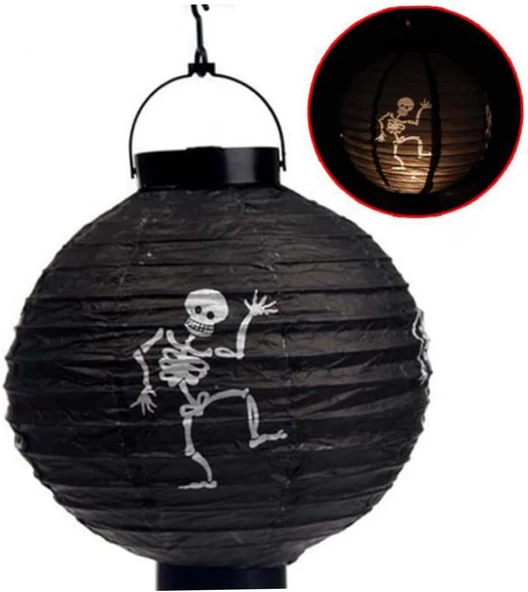 Halloween Japon Feneri Led Pilli 20 cm Siyah İskelet ürün görseli 1