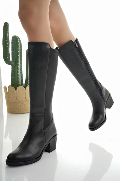 Muggo TATİA Garantili Fermuarlı Lastikli Streç Kadın Topuklu Çizme - 3