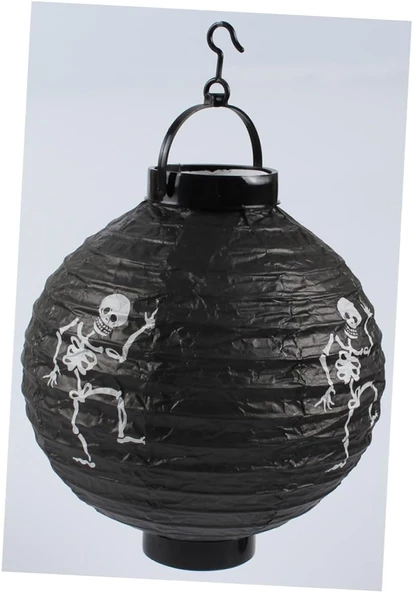 Halloween Japon Feneri Led Pilli 20 cm Siyah İskelet - Resim 5