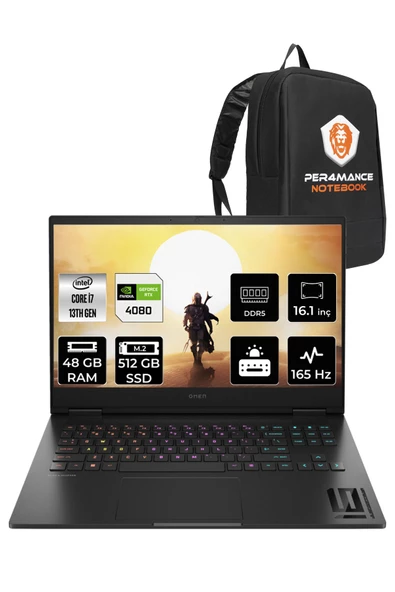 HP OMEN 16 i7-13700HX 48GB RAM 512GB SSD RTX4080/12GB 165HZ 16.1 FHD FDOS 81T48EA & PER4 ÇANTA