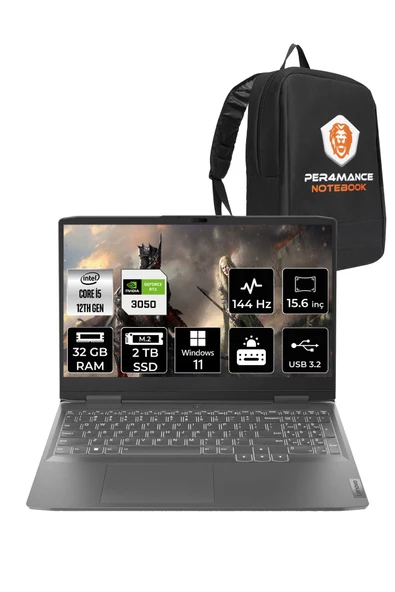 LENOVO LOQ  i5-12450H 32GB 2TB SSD RTX3050/6GB 15.6" FHD 144Hz W11H 82XV00WYTX & PER4 ÇANTA