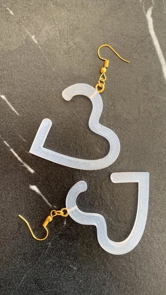 Transparan Beyaz Renkli Simli Sedefli Gold Aksesuar Açık Kalp Şekil Epoksi Küpe El Yapımı - Resim 2