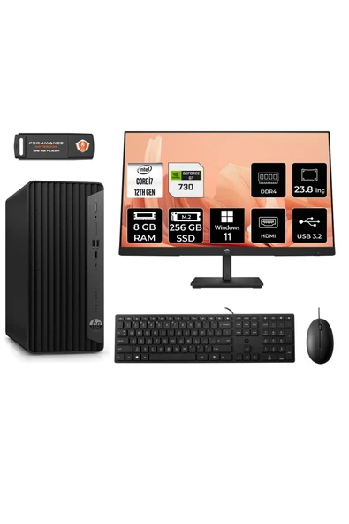 HP PRO TOWER 400 G9 AE6U3M9EAS401 i7 12700 8GB RAM 256GB SSD GT730 4GB 23.8" W11P MASAÜSTÜ PC