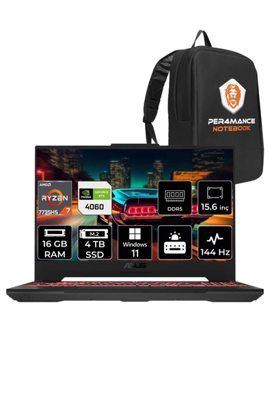 ASUS TUF Gaming A15 R7 7735HS 16GB 4TB SSD RTX4060/8GB 144HZ 15.6 FHD W11PRO LP038 & PER4 ÇANTA