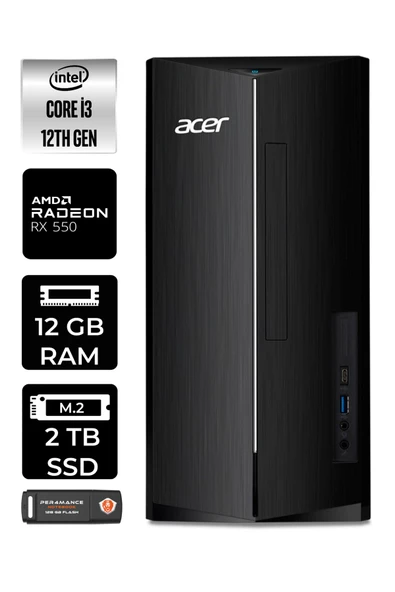 ACER ASPİRE TC1760 EDTBHUEM004159 i3 12100 12GB RAM 2TB SSD RX550 FDOS MASAÜSTÜ BİLGİSAYAR