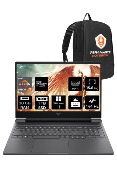 HP Victus 15 R5 5600H 20GB RAM 1TB SSD RX6500M 144Hz 15.6'' FHD W11H A42ZMEA & PER4 ÇANTA