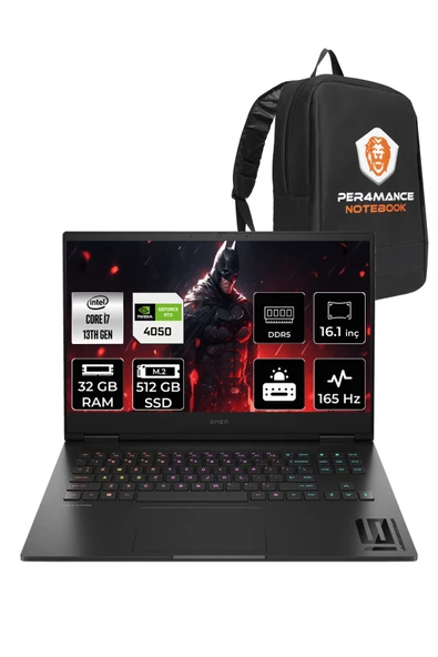 HP OMEN 16 i7-13700HX 32GB RAM 512GB SSD RTX4050/6GB 165HZ 16.1 FHD FDOS 7Q7Y1EA & PER4 ÇANTA