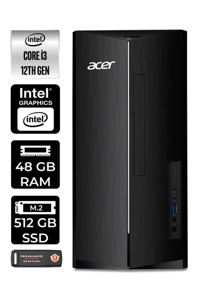 ACER ASPİRE TC1760 EDTBHUEM004092 i3 12100 48GB RAM 512GB SSD W11H MASAÜSTÜ BİLGİSAYAR