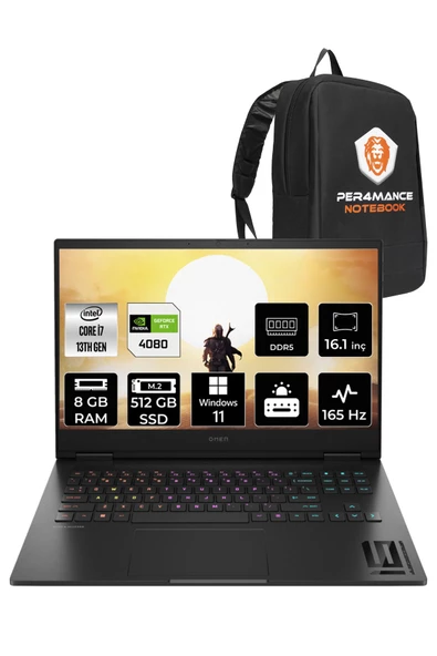 HP OMEN 16 i7-13700HX 8GB RAM 512GB SSD RTX4080/12GB 165HZ 16.1 FHD W11PRO 81T48EA & PER4 ÇANTA