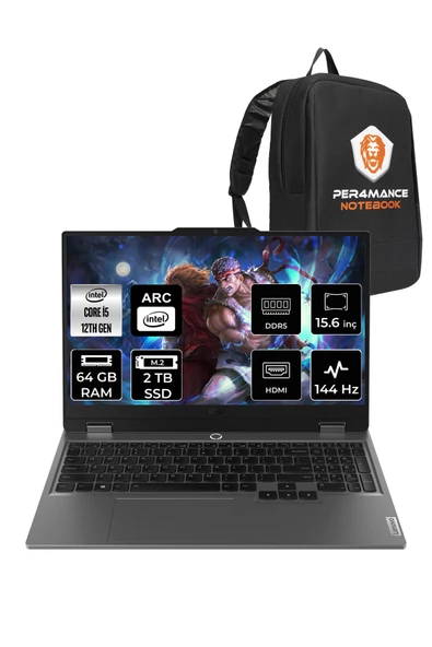 LENOVO LOQ  i5-12450HX 64GB 2TB SSD A530M/4GB 15.6" FHD 144Hz FDOS 83FQ000UTR & PER4 ÇANTA