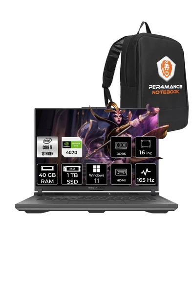 ASUS ROG STRIX G16 i7-13650HX 40GB 1TB SSD RTX4070/8GB 165HZ 16" WUXGA W11P N3187 & PER4 ÇANTA