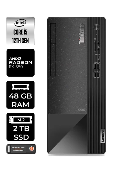 LENOVO Neo 50T 11SE00BJTXE244 i5 12400 48GB RAM 2TB SSD RX550 W11H MASAÜSTÜ BİLGİSAYAR