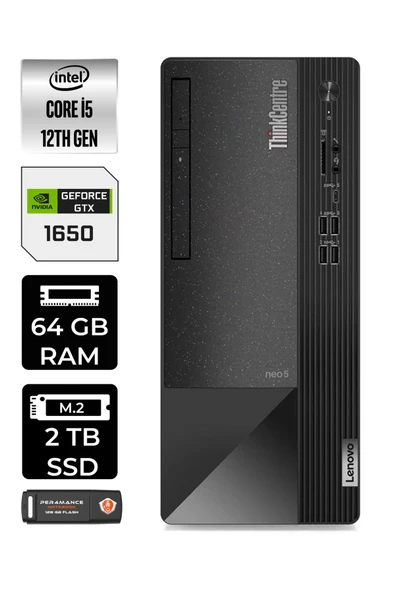 LENOVO Neo 50T 11SE00BJTXE699 i5 12400 64GB RAM 2TB SSD GTX1650 W11H MASAÜSTÜ BİLGİSAYAR