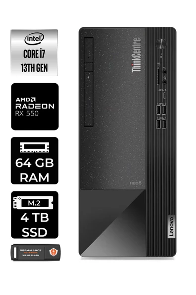 LENOVO Neo 50T 12JD0008TRE250 i7 13700 64GB RAM 4TB SSD RX550 4GB W11H MASAÜSTÜ BİLGİSAYAR ürün görseli