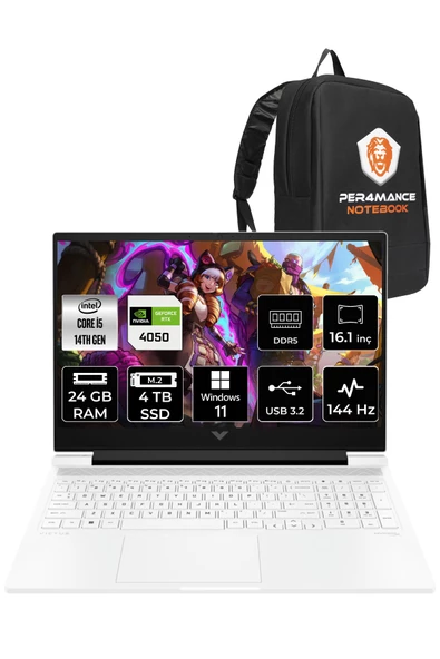 HP VİCTUS 16 i5 14500HX 24GB 4TB SSD RTX4050/6GB 144HZ 16.1'' FHD W11PRO 9J278EA  & PER4 ÇANTA