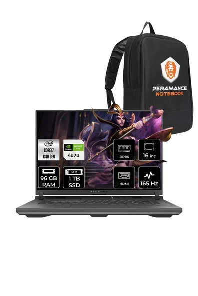 ASUS ROG STRIX G16 i7-13650HX 96GB 1TB SSD RTX4070/8GB 165HZ 16" WUXGA FDOS N3189 & PER4 ÇANTA