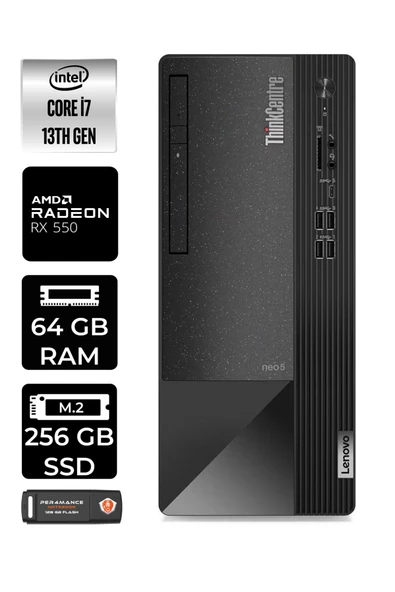 LENOVO Neo 50T 12JD0008TRE296 i7 13700 64GB RAM 256GB SSD RX550 4GB W11P MASAÜSTÜ BİLGİSAYAR ürün görseli