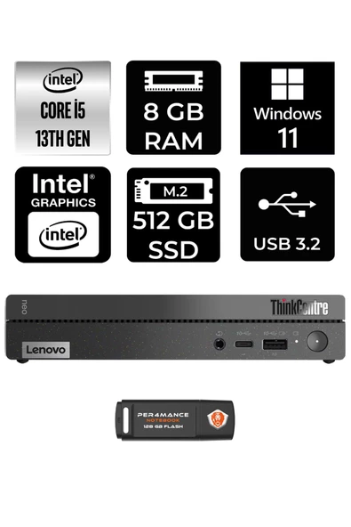 LENOVO Thinkcentre 50Q Gen 4 i5-13420H 8GB RAM 512GB SSD W11PRO 12LN0048TR MİNİ PC & PER4 BELLEK