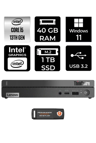 LENOVO Thinkcentre 50Q Gen 4 i5-13420H 40GB RAM 1TB SSD W11PRO 12LN0048TR MİNİ PC & PER4 BELLEK
