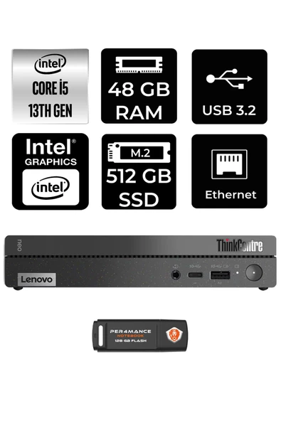 LENOVO Thinkcentre 50Q Gen 4 i5-13420H 48GB RAM 512GB SSD FDOS 12LN0048TR MİNİ PC & PER4 BELLEK
