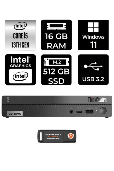 LENOVO Thinkcentre 50Q Gen 4 i5-13420H 16GB RAM 512GB SSD W11PRO 12LN0048TR MİNİ PC & PER4 BELLEK