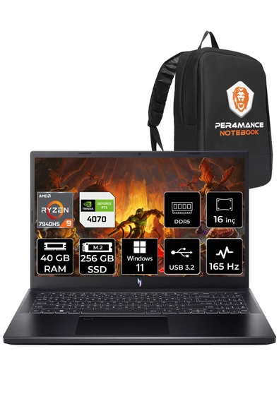 ACER Nitro V 15 i5 13420H 40GB 256GB SSD RTX3050/6GB 144HZ 15.6" FHD W11P NH.QNCEY.001 & PER4 ÇANTA