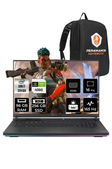 ASUS ROG STRIX G16 i7-13650HX 96GB 256GB SSD RTX4060/8GB 165HZ 16" WUXGA FDOS N3110 & PER4 ÇANTA