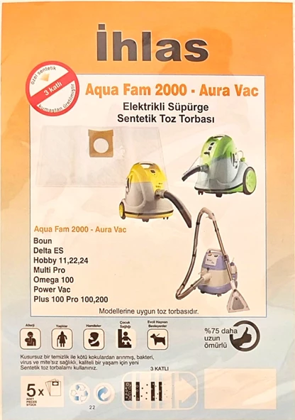 ihlas aqua fam 2000 vac süpürge torbası 5li - 2